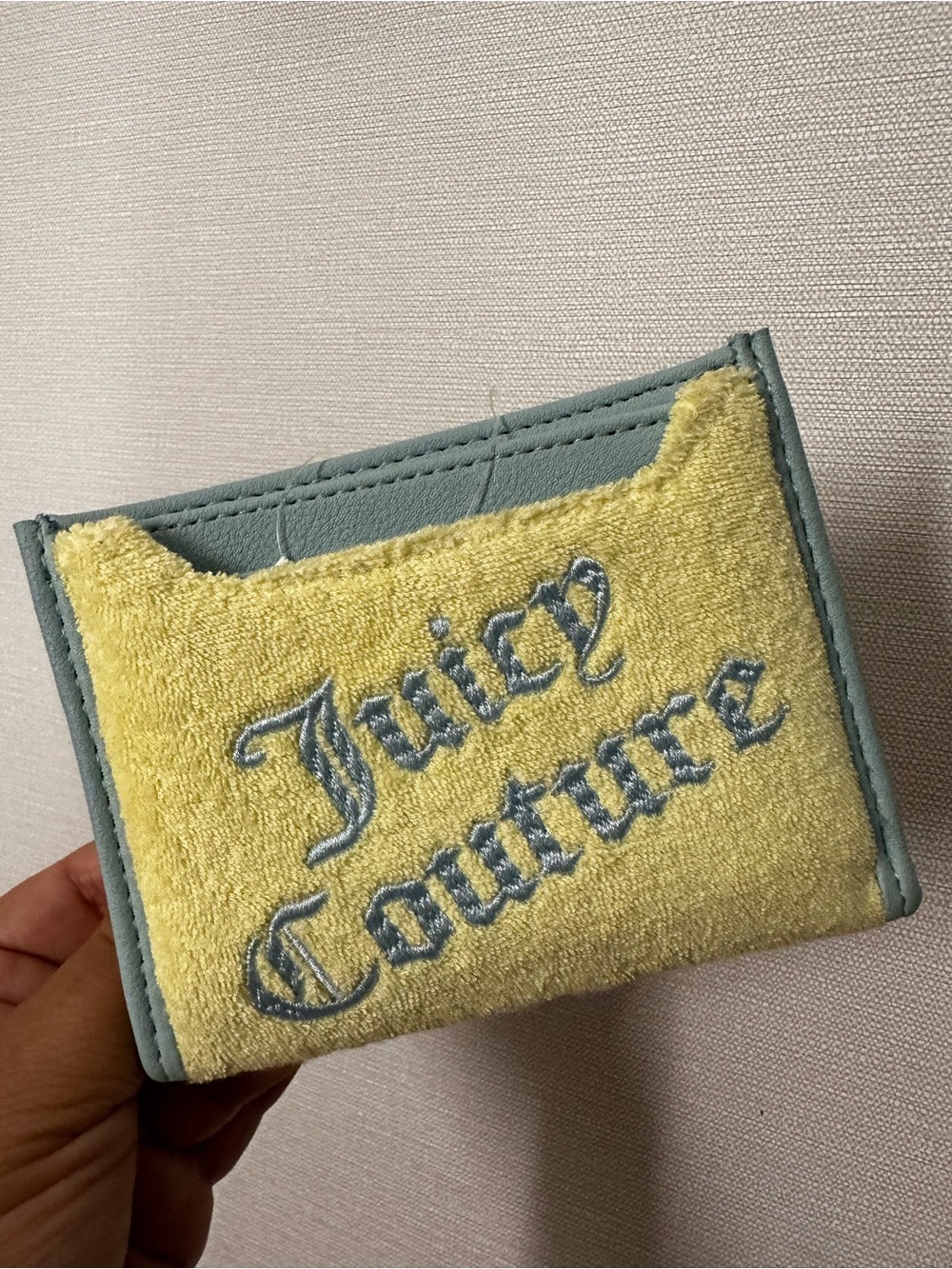 Juicy Couture Yellow Terry Card Holder with Light Blue Trim